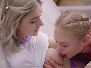 Lesbian tongue caresses drive girlfriends Eva Elfie and Nancy A crazy