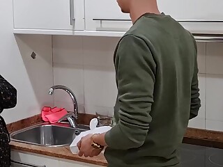 Montse Swinger Takes Young Cock in Kitchen