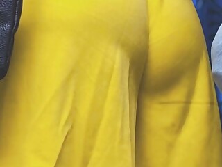 Brunette in yellow dress fingered on public train